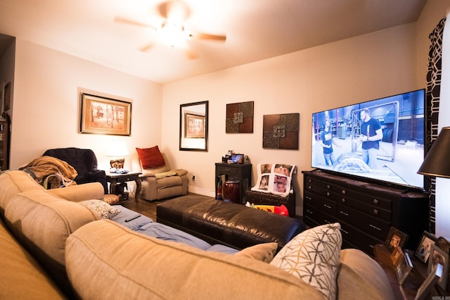 living room with ceiling fan