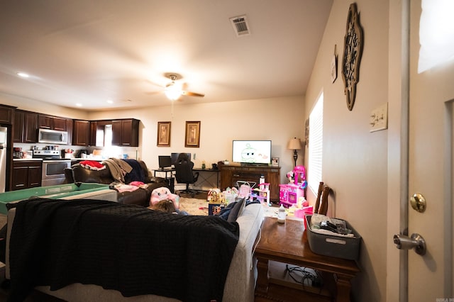 living room with ceiling fan