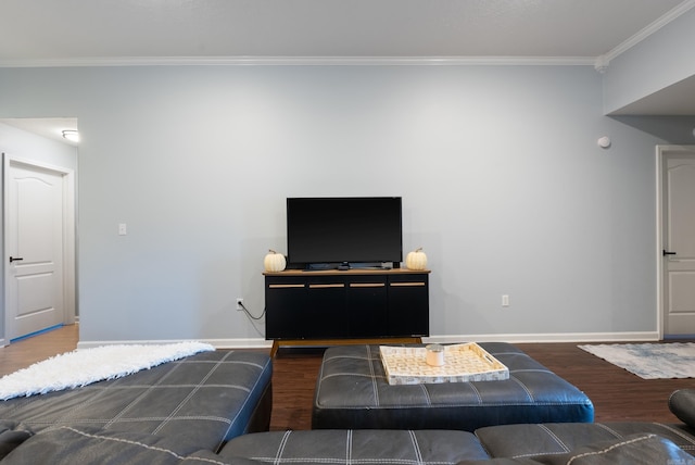 bedroom featuring wood-type flooring and ornamental molding