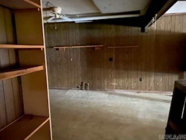 basement with wooden walls