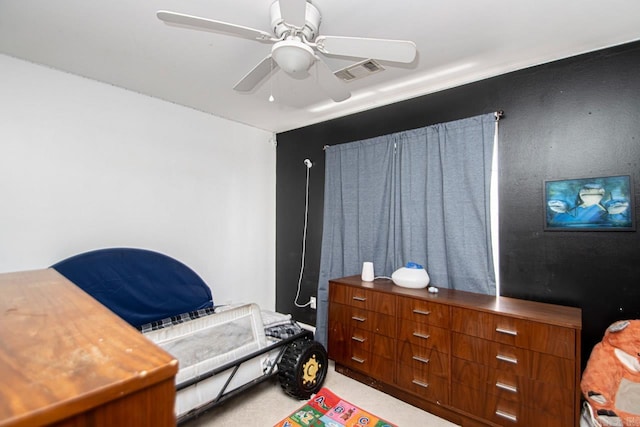 bedroom featuring carpet flooring and ceiling fan