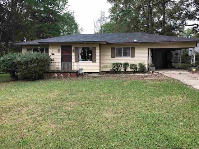 ranch-style home with a front lawn and a carport