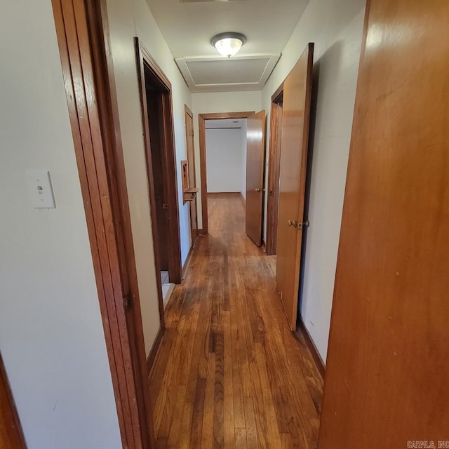 corridor with hardwood / wood-style flooring