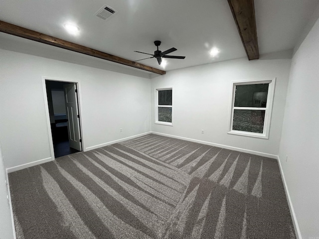 2497 Janet, Benton, AR 72015 - unfurnished room featuring beam ceiling, baseboards, a ceiling fan, dark colored carpet, and recessed lighting