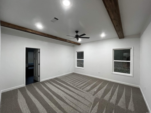 2497 Janet, Benton, AR 72015 - spare room featuring beam ceiling, dark carpet, recessed lighting, baseboards, and a ceiling fan