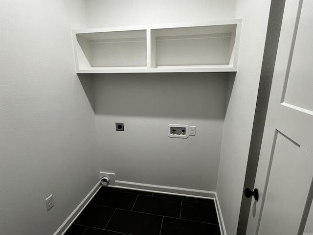 2497 Janet, Benton, AR 72015 - laundry room featuring electric dryer hookup, hookup for a washing machine, baseboards, and dark tile patterned flooring