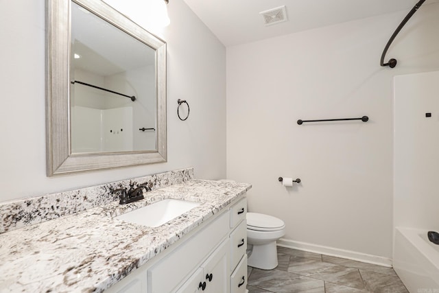 full bathroom with vanity, toilet, and shower / bathing tub combination