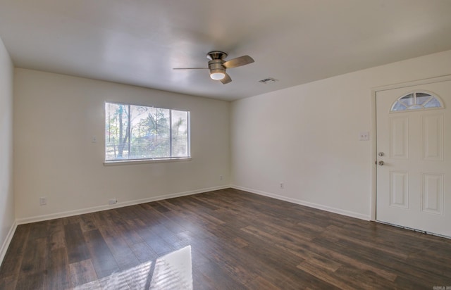 entryway with ceiling fan and dark hardwood / wood-style floors