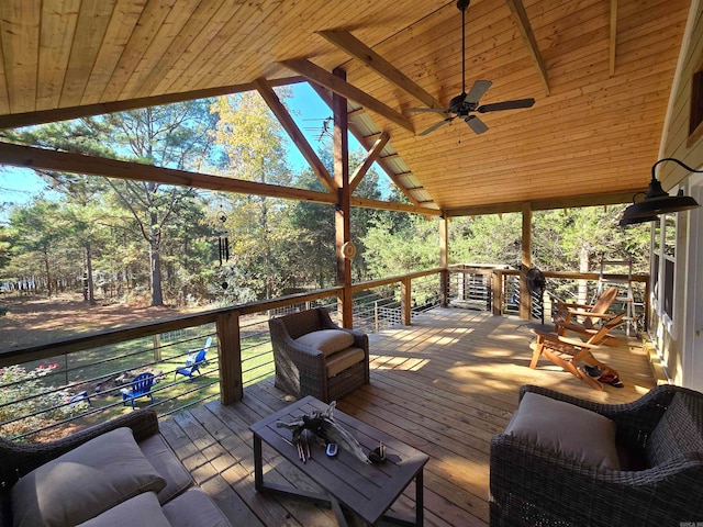 wooden terrace with ceiling fan