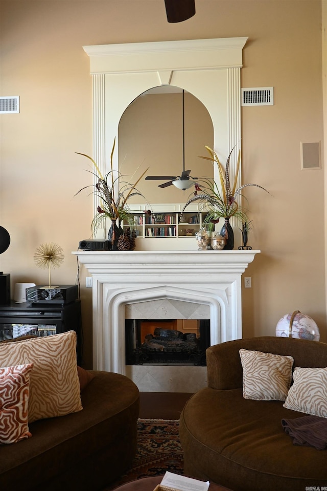 living room featuring ceiling fan