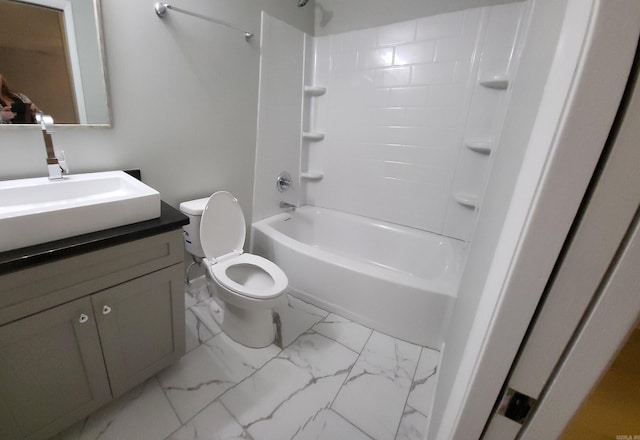 full bathroom featuring toilet, shower / bathing tub combination, and vanity