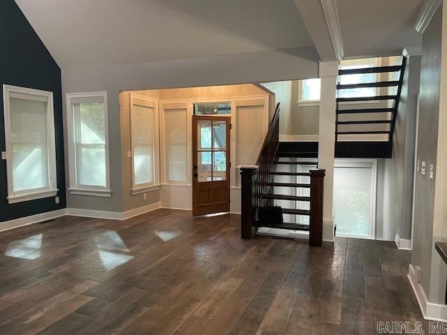 interior space with dark hardwood / wood-style floors and plenty of natural light