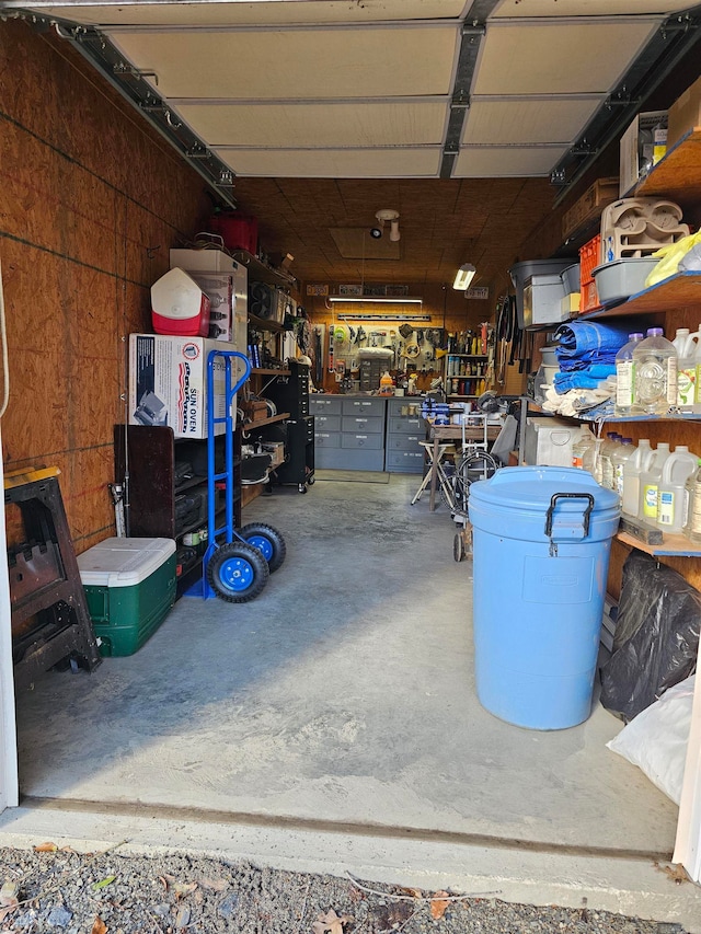 garage featuring a workshop area