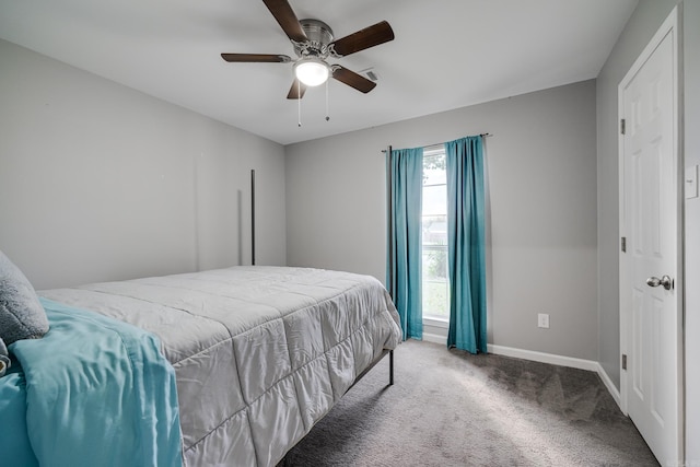 bedroom featuring carpet floors and ceiling fan