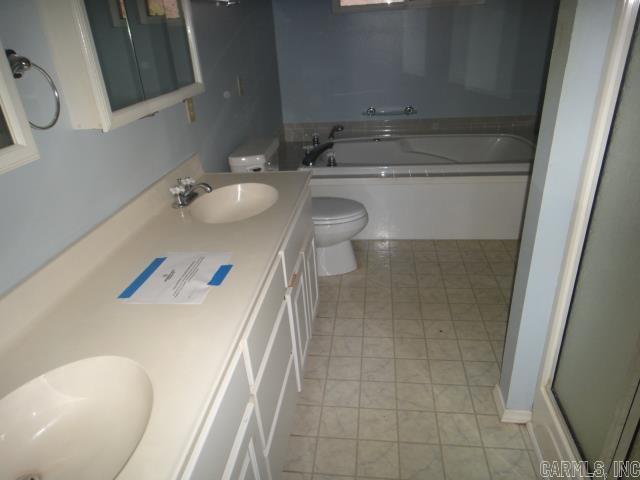 85 Bluff View Dr, Quitman, AR 72131 - bathroom featuring toilet, a bath, and double vanity