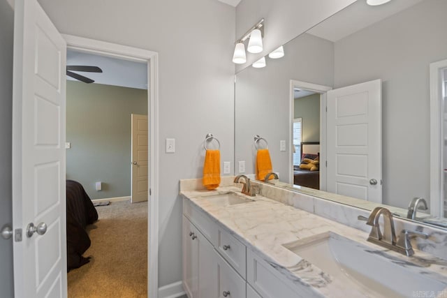 bathroom with vanity and ceiling fan