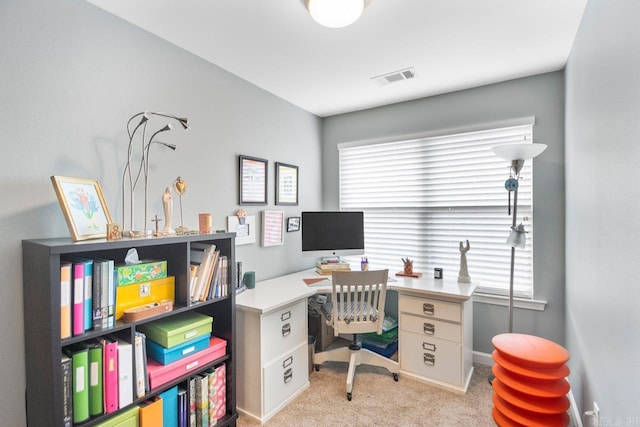 view of carpeted home office