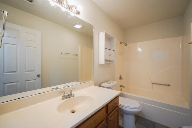 full bathroom featuring toilet, shower / tub combination, and vanity