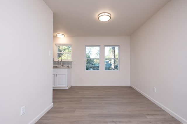 spare room featuring sink and light hardwood / wood-style floors