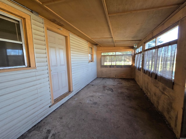 view of unfurnished sunroom