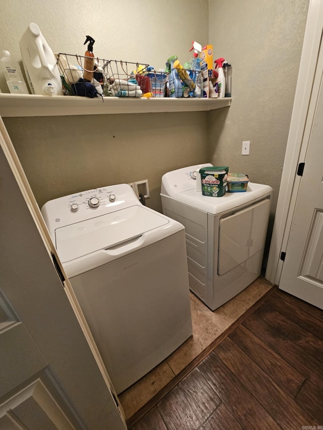 513 Saint Charles Ct, Haskell, AR 72015 - laundry area with washer and dryer and wood finished floors