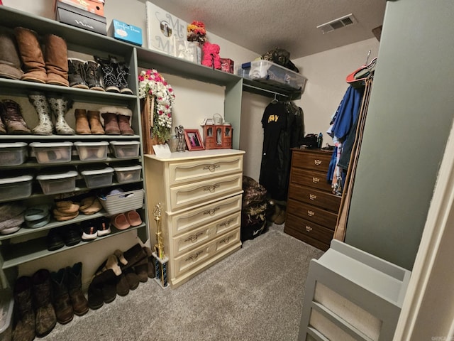 walk in closet featuring carpet