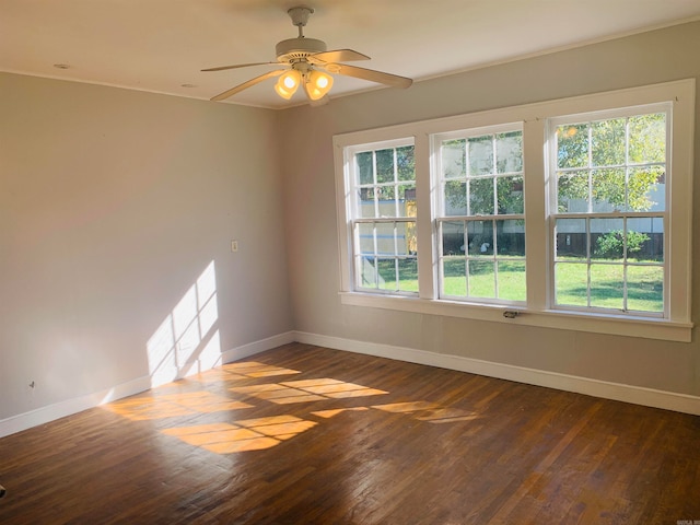 unfurnished room featuring ceiling fan and dark hardwood / wood-style floors