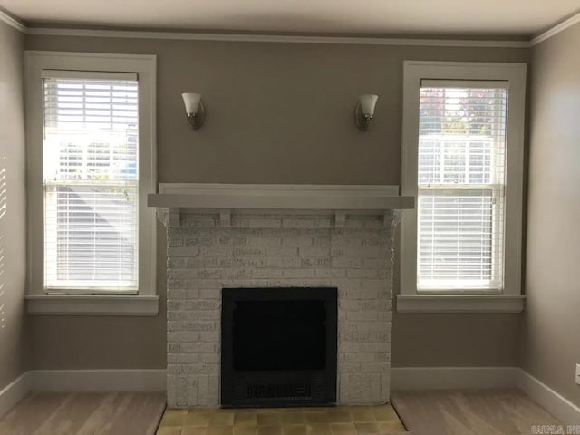 room details with a fireplace and ornamental molding