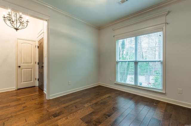 unfurnished room featuring dark hardwood / wood-style flooring and crown molding