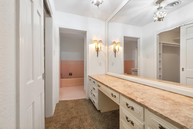 bathroom with vanity and a bathing tub