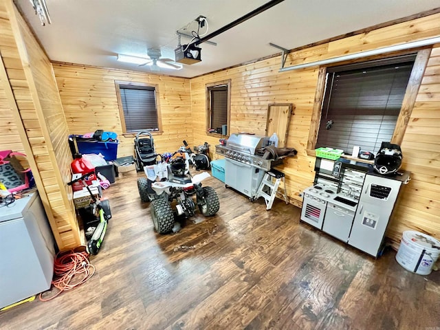 interior space with ceiling fan