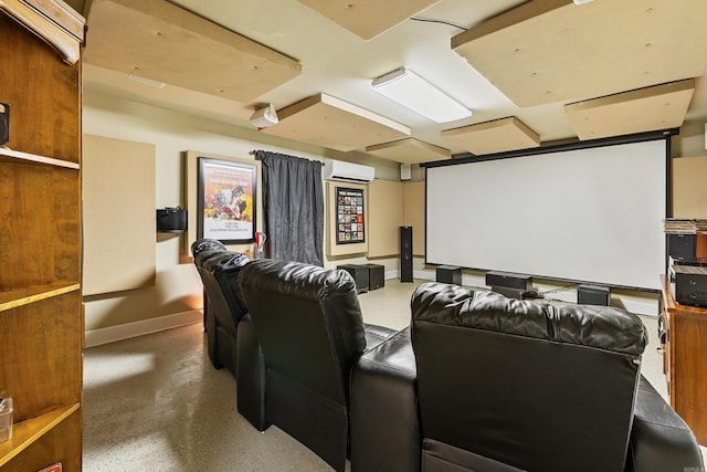 home theater room featuring an AC wall unit