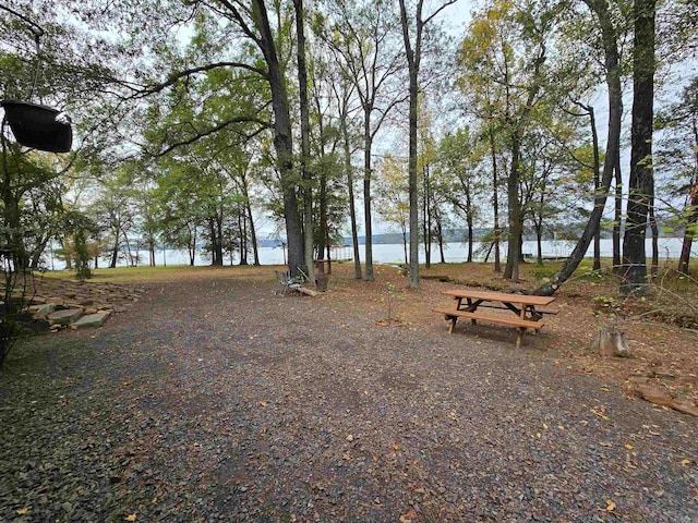 view of yard with a water view