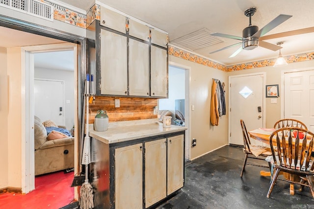 kitchen featuring ceiling fan