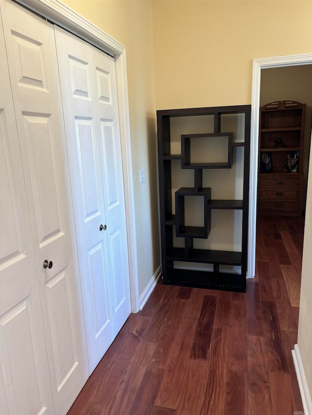 hallway featuring dark wood-type flooring