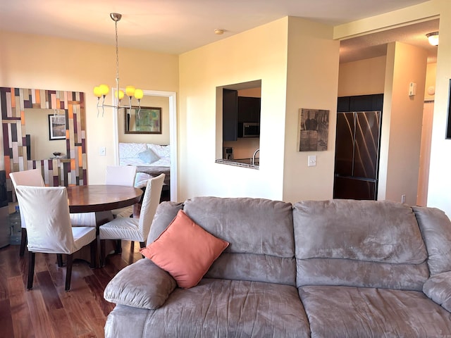 living room with dark hardwood / wood-style flooring