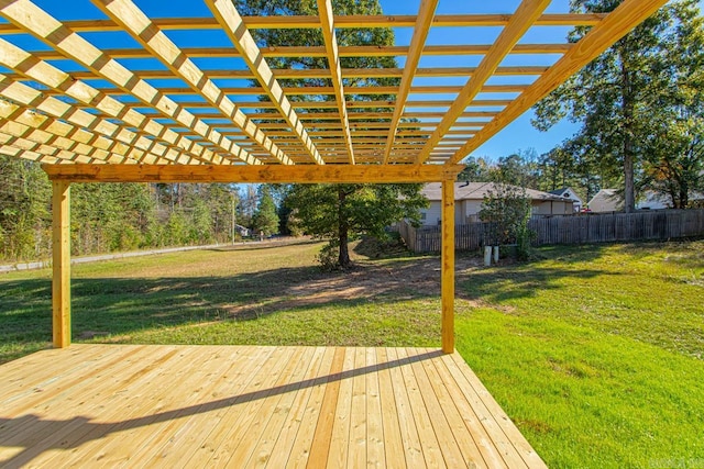 wooden deck with a pergola and a yard