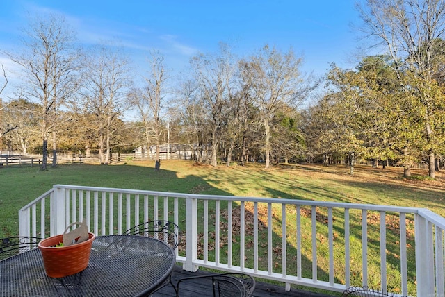 wooden terrace with a yard