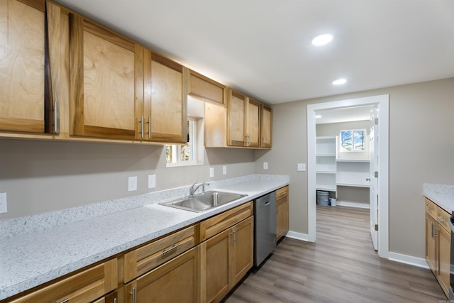 kitchen featuring dishwasher, light hardwood / wood-style floors, a healthy amount of sunlight, and sink