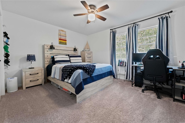 bedroom with carpet flooring and ceiling fan