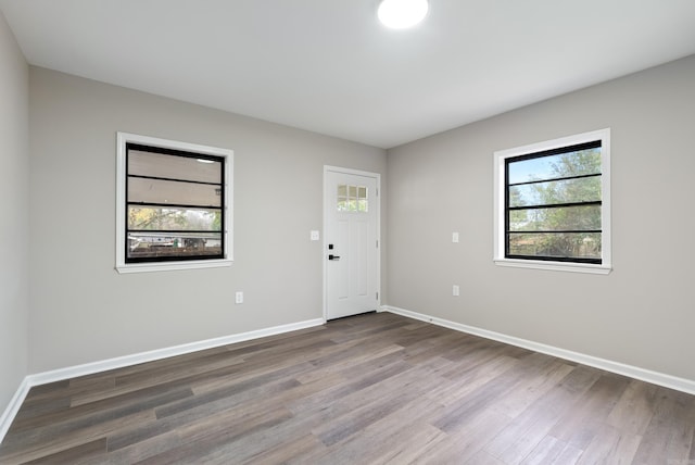 spare room with hardwood / wood-style floors and plenty of natural light