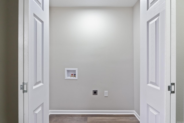 laundry area with hookup for an electric dryer, dark hardwood / wood-style flooring, and hookup for a washing machine