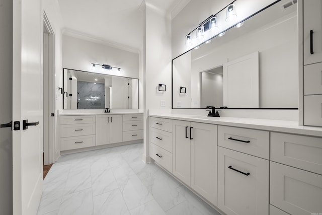 bathroom featuring vanity and ornamental molding