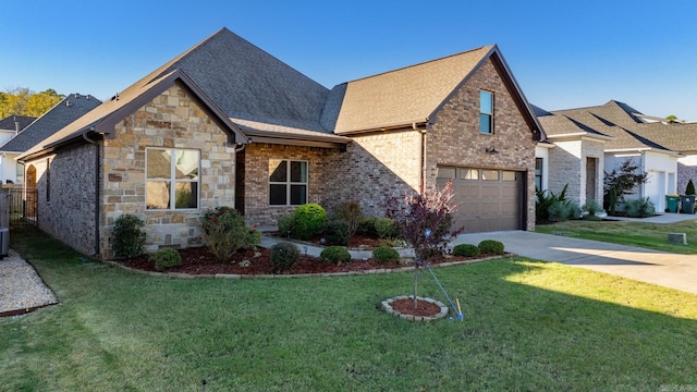 view of front of house featuring a front yard and a garage