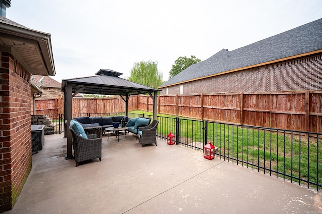 view of patio featuring a gazebo, central AC, and an outdoor living space