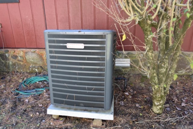 details featuring central AC unit and wooden walls