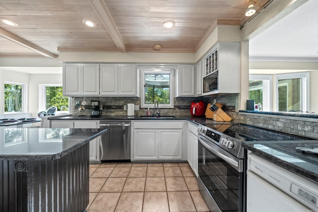 kitchen with a healthy amount of sunlight, sink, white cabinetry, and stainless steel appliances