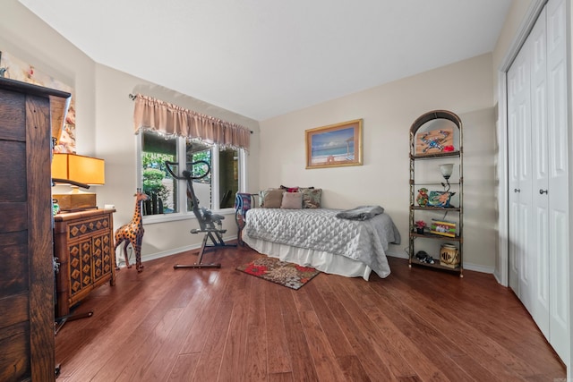 bedroom with a closet and hardwood / wood-style floors