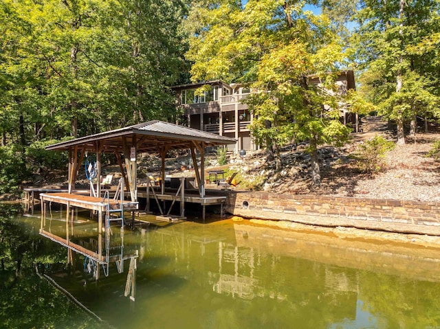 view of dock featuring a water view