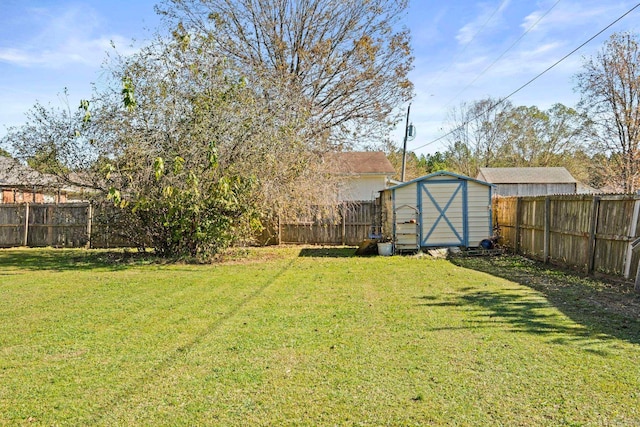 view of yard with a shed